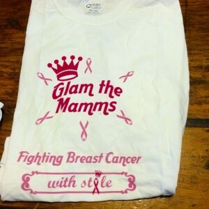 White Glam the Mamms T-Shirt Breast Cancer Awareness. New w/o tags